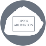 Upper Arlington logo, stylized shape with text.
